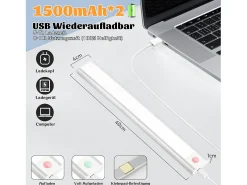 NETTLIFE Aplique Para Pared-- Luz LED para debajo del gabinete con sensor de movimiento, recargable por USB, 1500 mAh, para pasillo y armario Plateado