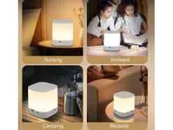 NETTLIFE Lámpara De Mesa-- Pack de 2 lámparas de mesa LED con 3 temperaturas de color, lámpara de noche, batería de 3600 mAh, carga USB Blanco