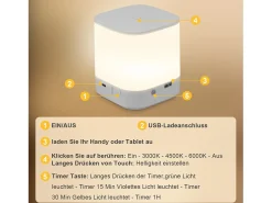NETTLIFE Lámpara De Mesa-- Pack de 2 lámparas de mesa LED con 3 temperaturas de color, lámpara de noche, batería de 3600 mAh, carga USB Blanco