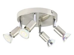 NETTLIFE Plafón-4 puntos LED orientables a 350° GU10 en metal cobre, lámpara moderna para sala, dormitorio, cocina, comedor, pasillo máximo 4x25W Plateado