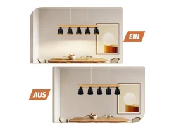 NETTLIFE - Suspensión con 5 bombillas E27 negra, diámetro de 102 cm, moderna, de metal y madera, lámpara para comedor/dormitorio/cocina/vestíbulo. Negro Discount