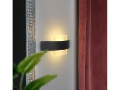 NETTLIFE Aplique Para Pared-. Aplicación LED mural para interiores, salón, pasillo, 23,5 cm, dormitorio, lámpara de cabecera en acrílico, blanco cálido 3000K, 7W. Negro