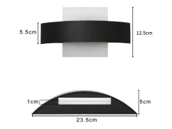 NETTLIFE Aplique Para Pared-. Aplicación LED mural para interiores, salón, pasillo, 23,5 cm, dormitorio, lámpara de cabecera en acrílico, blanco cálido 3000K, 7W. Negro
