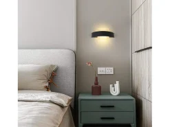 NETTLIFE Aplique Para Pared-. Aplicación LED mural para interiores, salón, pasillo, 23,5 cm, dormitorio, lámpara de cabecera en acrílico, blanco cálido 3000K, 7W. Negro