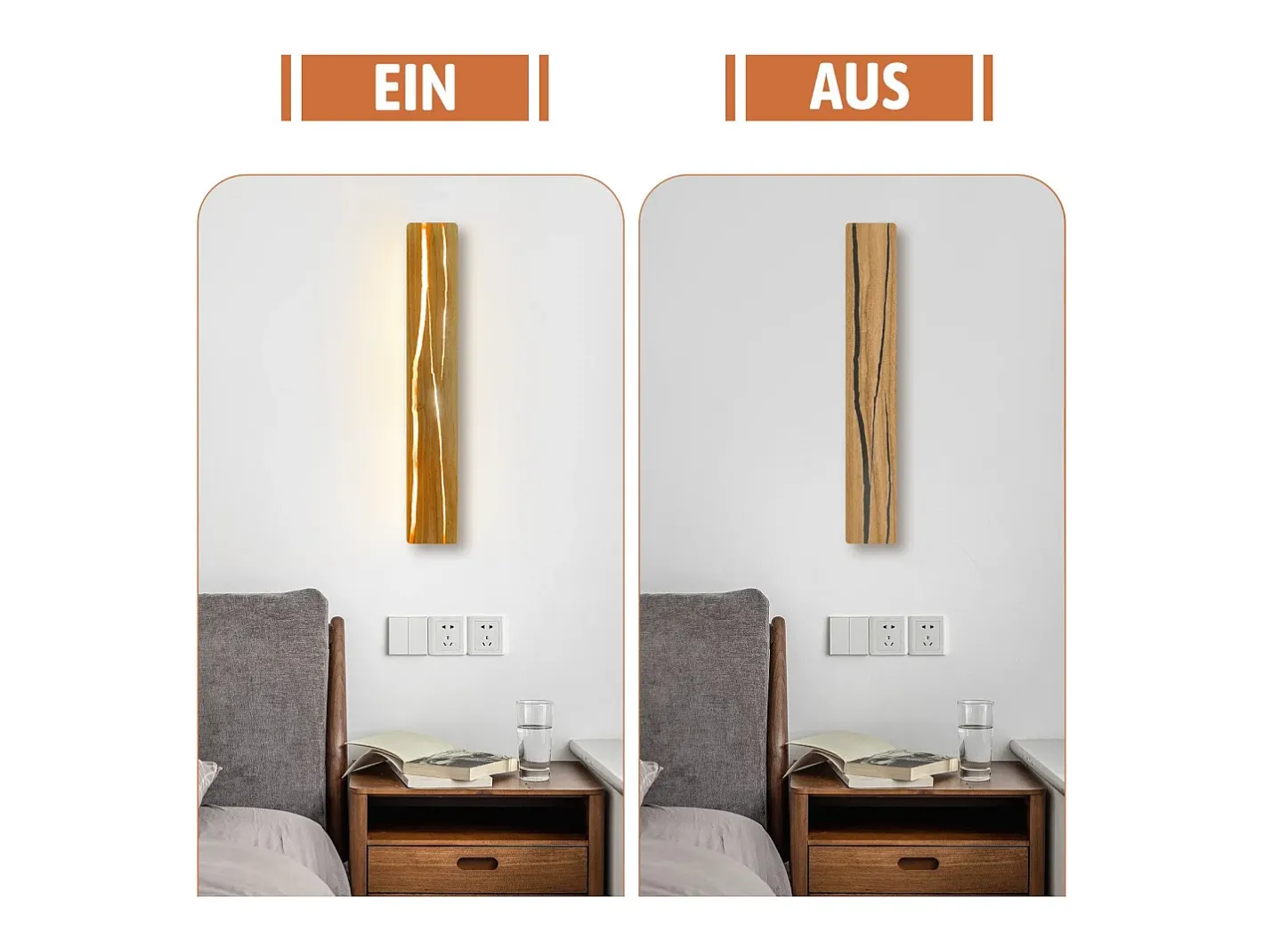 NETTLIFE Aplique Para Pared-Aplicación LED para pared, Aplicación interior de madera moderna, Lámpara para pasillo de 50 cm, 3000K, blanco cálido, Lámpara indirecta para salón de 8W. Marru00f3n