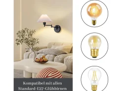 NETTLIFE Aplique Para Pared-Aplicación mural interior vintage: Difusor orientable de pared para iluminación retro E27, 40W.MAX, sin bombilla. Blanco