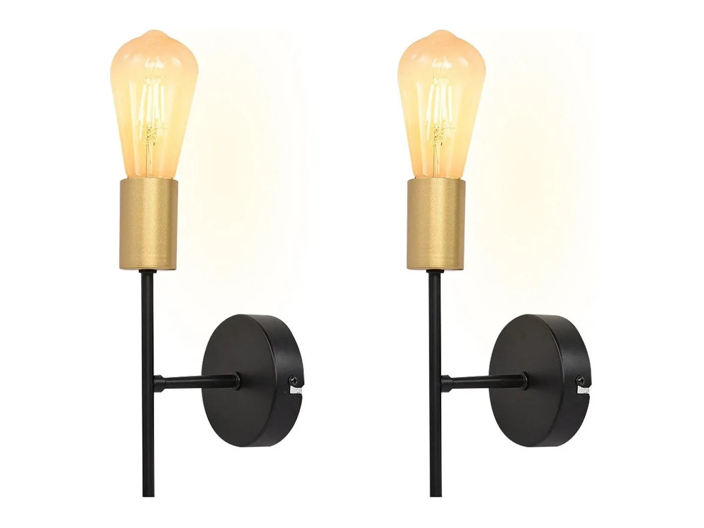 NETTLIFE Aplicación Mural Interior Vintage E27 Industrial, 1 Bombilla Negra Retro de Metal, 2 Piezas Negro / Dorado Online