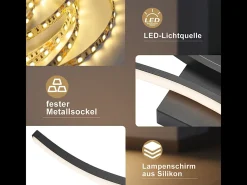New NETTLIFE Aplique LED de pared para interiores - Lámpara de pasillo de 14 W y 100 cm, color , diseño moderno de ondas, 3000 K Negro