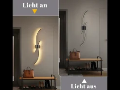 New NETTLIFE Aplique LED de pared para interiores - Lámpara de pasillo de 14 W y 100 cm, color , diseño moderno de ondas, 3000 K Negro