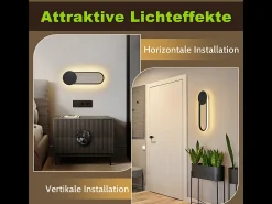 NETTLIFE Aplique LED de pared para interiores - Lámpara de escalera de 12 W, 41 cm, diseño moderno, color , 3000 K Negro