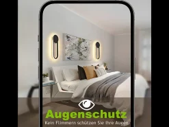 NETTLIFE Aplique LED de pared para interiores - Lámpara de escalera de 12 W, 41 cm, diseño moderno, color , 3000 K Negro