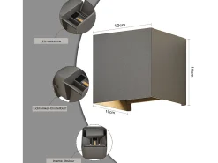 NETTLIFE Aplique Para Pared-Aplique LED 5W,2 piezas - Lámpara de Pared Exterior/Interior , Regulable Doble Haz Impermeable IP65 230V 3000K Gris