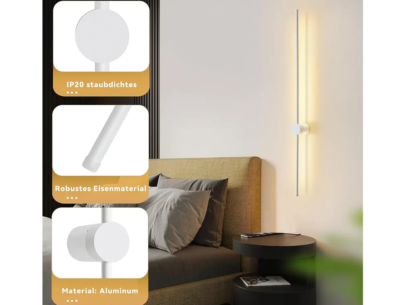 NETTLIFE Aplique Para Pared-Aplique mural interior, Aplique LED de 60 cm, , diseño moderno, lámpara de escalera blanca cálida 3000K, giratoria. Blanco