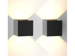 NETTLIFE Aplique mural LED, aplique exterior, lote de 2, aplique mural para interior y exterior, alto - bajo, iluminación exterior, moderno, IP65. Negro Sale