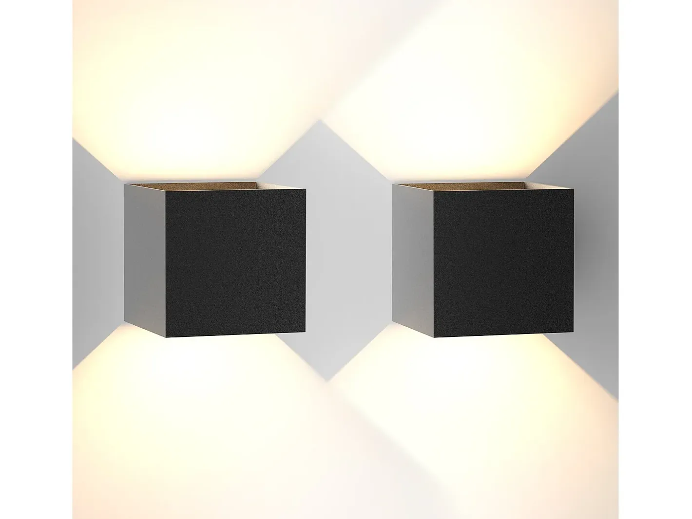 NETTLIFE Aplique mural LED, aplique exterior, lote de 2, aplique mural para interior y exterior, alto - bajo, iluminación exterior, moderno, IP65. Negro Sale