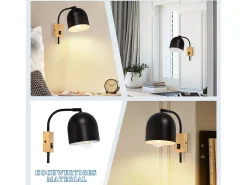 Outlet NETTLIFE Apliques de Pared Aplique de Madera con Interruptor - Aplique E27 Foco de Pared Giratorio Lámpara de Pasillo Vintage de Metal Interior Negro
