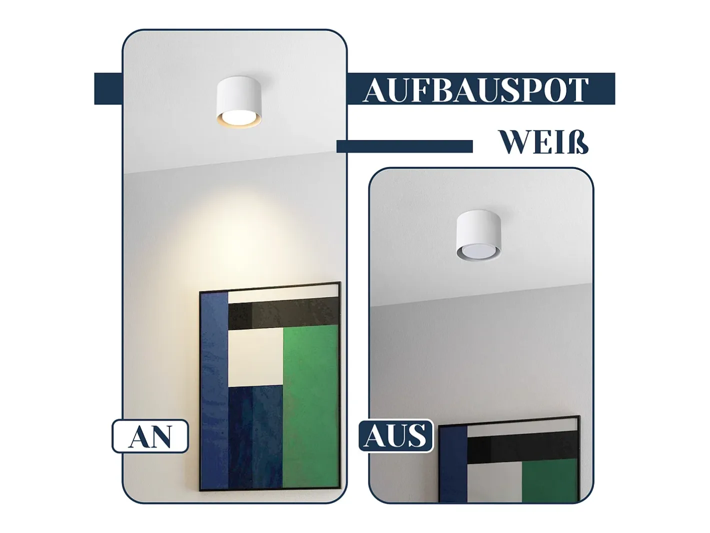 New NETTLIFE Ceiling Spot LED : Plafón redondo de superficie, alum. 230V, bombilla GX53 5W 3000K, para dormitorio, pasillo Blanco