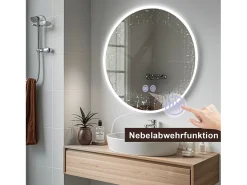 NETTLIFE Espejo-Espejo con iluminación Espejo de pared LED IP44 redondo 80cm con función de espejo táctil iluminado con luz regulable Transparente