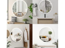 NETTLIFE Espejo-Espejo con iluminación Espejo de pared LED IP44 redondo 80cm con función de espejo táctil iluminado con luz regulable Transparente