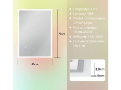 Discount NETTLIFE Espejo con luz 50x70cm Espejo de pared LED Vidrio antireflejo Espejo de baño con espejo táctil Transparente