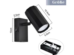 NETTLIFE Foco de pared 1 llama negra - Lámpara de pared con interruptor metálico GU10 Lámpara de pasillo orientable 350° MAX. 40W Negro