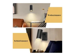 NETTLIFE Foco de pared 1 llama negra - Lámpara de pared con interruptor metálico GU10 Lámpara de pasillo orientable 350° MAX. 40W Negro