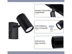 NETTLIFE Foco de pared 1 llama negra - Lámpara de pared con interruptor metálico GU10 Lámpara de pasillo orientable 350° MAX. 40W Negro