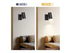 NETTLIFE Foco de pared 1 llama negra - Lámpara de pared con interruptor metálico GU10 Lámpara de pasillo orientable 350° MAX. 40W Negro