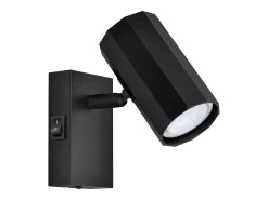 NETTLIFE Foco de pared 1 llama negra - Lámpara de pared con interruptor metálico GU10 Lámpara de pasillo orientable 350° MAX. 40W Negro