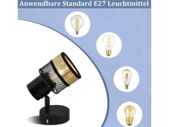 NETTLIFE Plafón-Foco de techo 1 bombilla pasillo metal vintage dorado E27 LED máx. 40W orientable 330° Negro