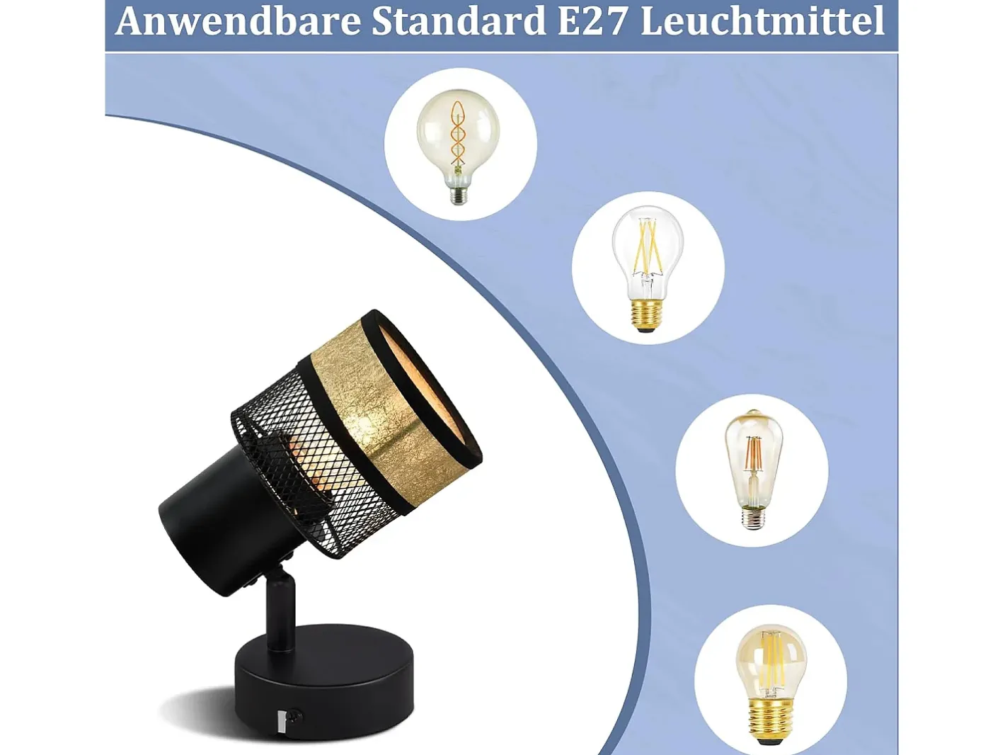 NETTLIFE Plafón-Foco de techo 1 bombilla pasillo metal vintage dorado E27 LED máx. 40W orientable 330° Negro