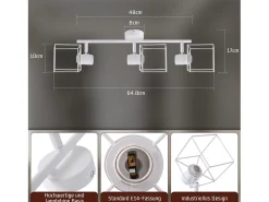 NETTLIFE Foco de techo E14 giratorio 350°, lámpara de techo vintage de metal, ajustable para sala de estar, sin bombilla Blanco Outlet