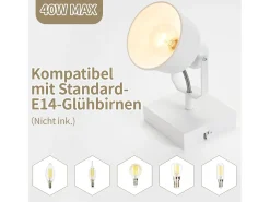 Discount NETTLIFE Foco de techo 1 llama aplique vintage E14 diseño retro de alta calidad orientable 350° MAX.40W Blanco