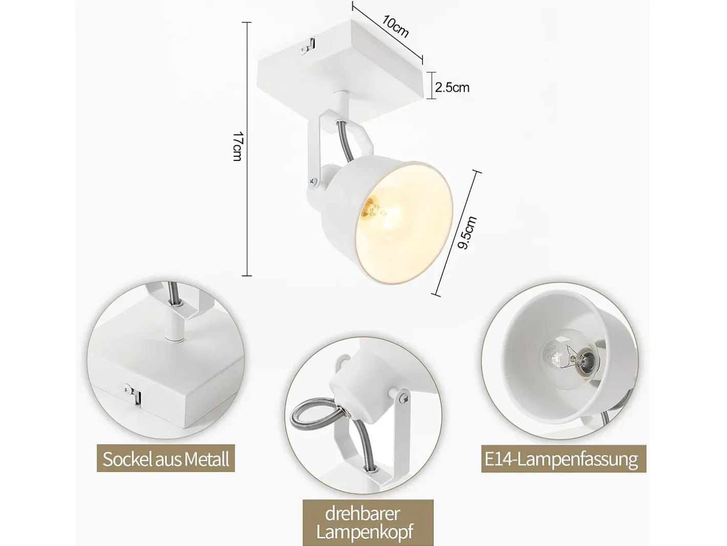 Discount NETTLIFE Foco de techo 1 llama aplique vintage E14 diseño retro de alta calidad orientable 350° MAX.40W Blanco