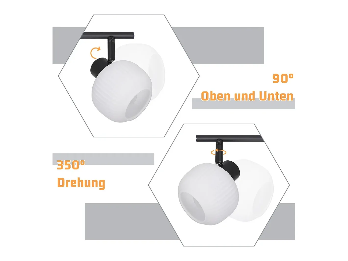 NETTLIFE Foco de techo blanco E14 Lámpara de techo 4 bombillas Pantalla de cristal interior Foco ajustable Negro Sale
