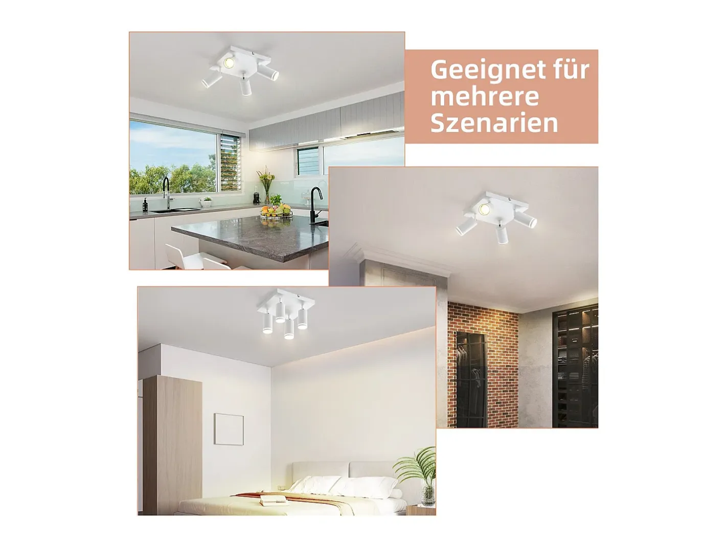 NETTLIFE Foco de techo , 4 bombillas, foco GU10 moderno, orientables, para interior, de metal. Blanco Sale