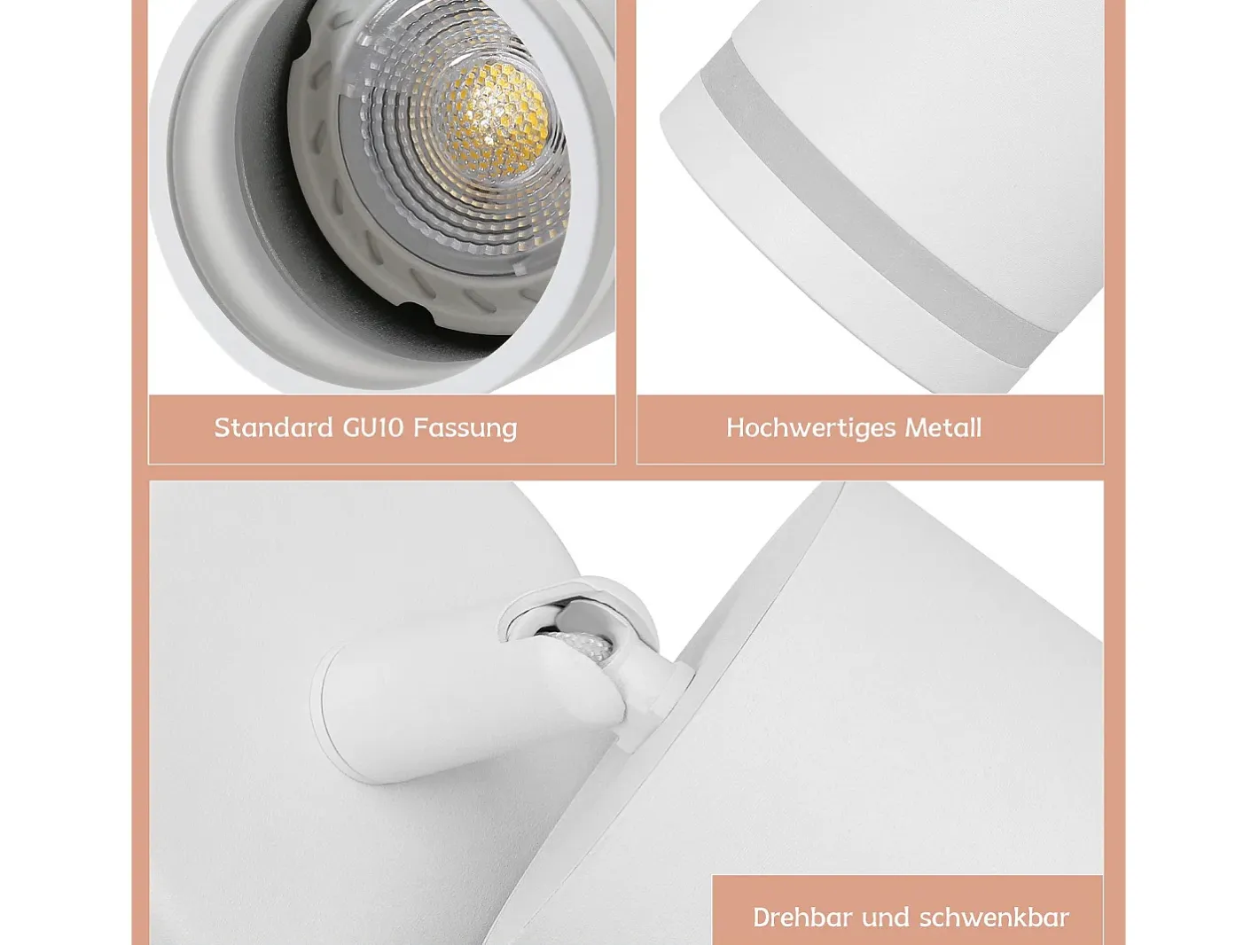 NETTLIFE Foco de techo , 4 bombillas, foco GU10 moderno, orientables, para interior, de metal. Blanco Sale