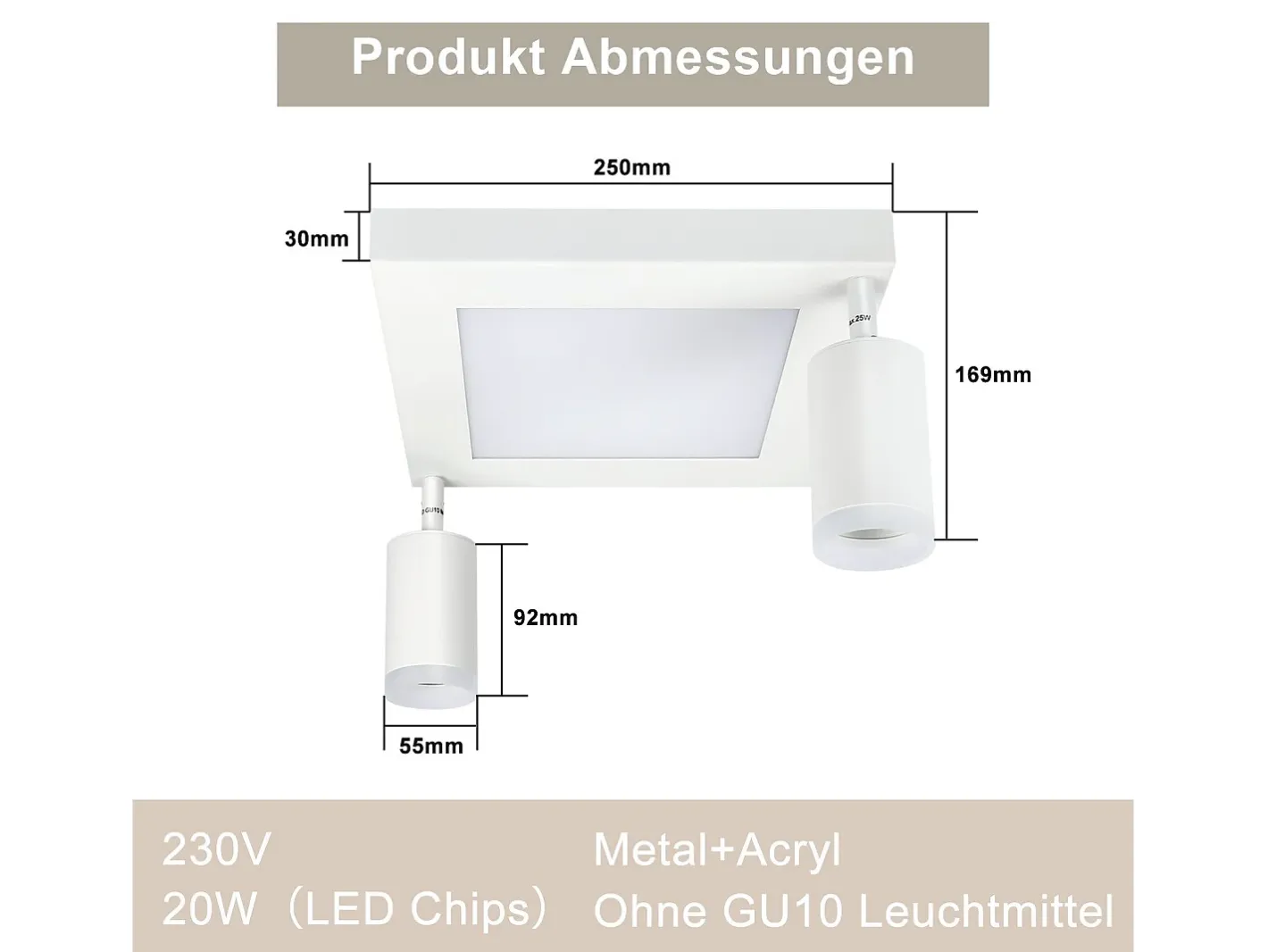 Sale NETTLIFE Foco de techo cuadrado GU10 3000k cálido 20W Lámpara de dormitorio ajustable 350° cálido Blanco