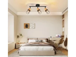 NETTLIFE Foco de techo de madera E14, lámpara de techo orientable 350°, foco de pared sin bombilla Negro Hot