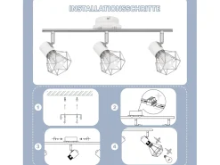 Sale NETTLIFE Foco de techo de 3 bombillas redondas - Faro industrial retró E14 Sin bombillas Blanco