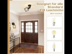 Discount NETTLIFE Foco de Techo E14 - Metal, Lámpara de Pasillo Industrial Giratoria 350°, Aplique de Pared para Pasillo y Sala de Estar, Negro