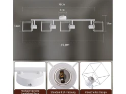 NETTLIFE Plafón-Foco de techo E14 giratorio 350°, de metal, para salón, ajustable, sin bombilla Blanco
