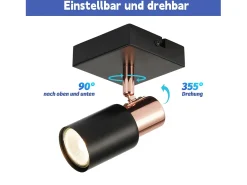 NETTLIFE Foco de techo. Focos de techo, 1 bombilla GU10 negra giratoria hasta 355° Negro / Dorado Discount