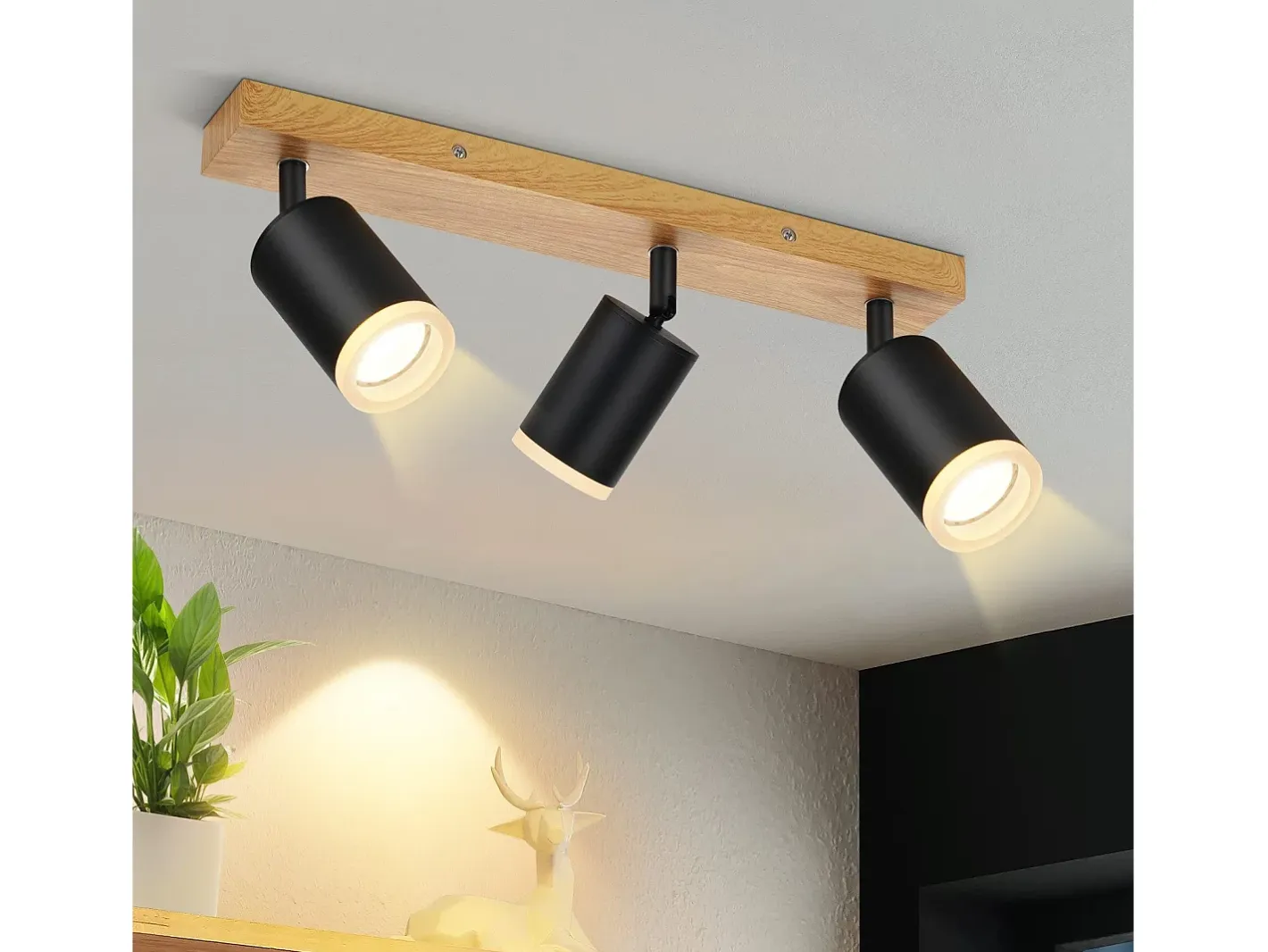 NETTLIFE Foco de techo Focos de techo s GU10 Foco de pared de madera giratorio 350° Negro Clearance