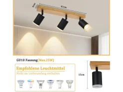 NETTLIFE Foco de techo Focos de techo s GU10 Foco de pared de madera giratorio 350° Negro Clearance