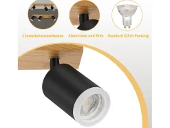 NETTLIFE Foco de techo Focos de techo s GU10 Foco de pared de madera giratorio 350° Negro Clearance