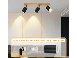 NETTLIFE Foco de techo Focos de techo s GU10 Foco de pared de madera giratorio 350° Negro Clearance
