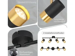 NETTLIFE Foco de techo GU10 Lámpara de pasillo Dorado 350° Ajustable Vintage Negro Best