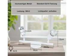 NETTLIFE Foco de techo LED orientable GU10 2 llamas Focos de techo Salón industrial orientable Blanco New