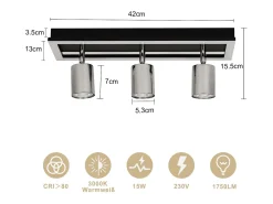 NETTLIFE Foco de techo LED de 3 llamas, luz de techo negra GU10, focos de techo orientables, 15 W, blanco cálido Negro Outlet